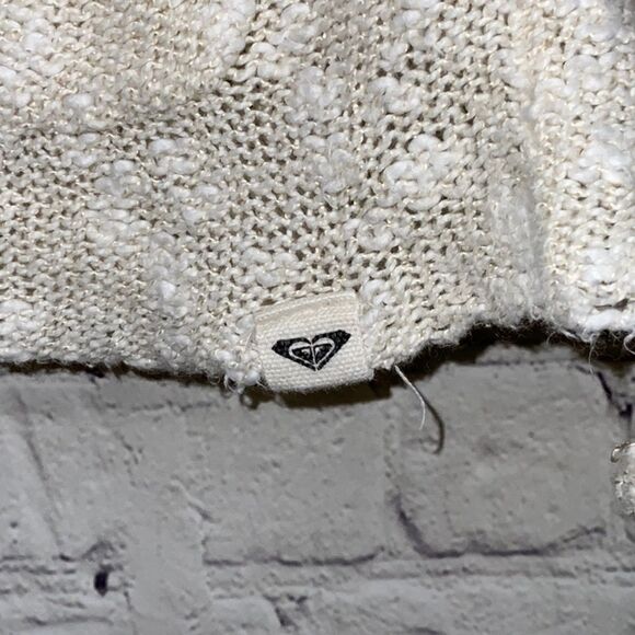 Roxy Beige Chunky Knit V-neck Hoodie Summer Sweater Hooded Poncho Slub Pullover - Picture 5 of 6